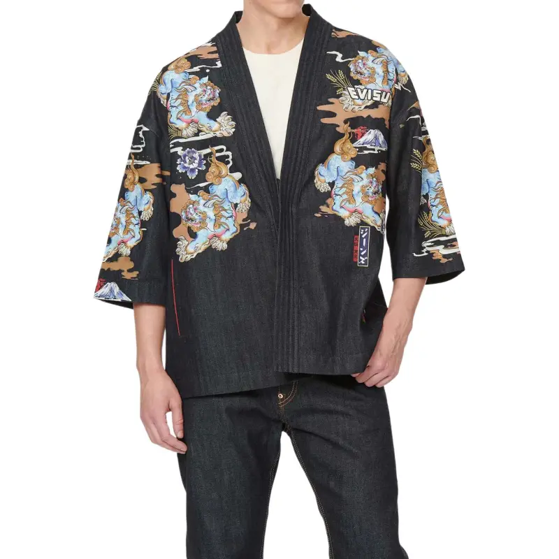EVISU Komainu All Over Printed Denim Kimono 'Denim Blue'-2
