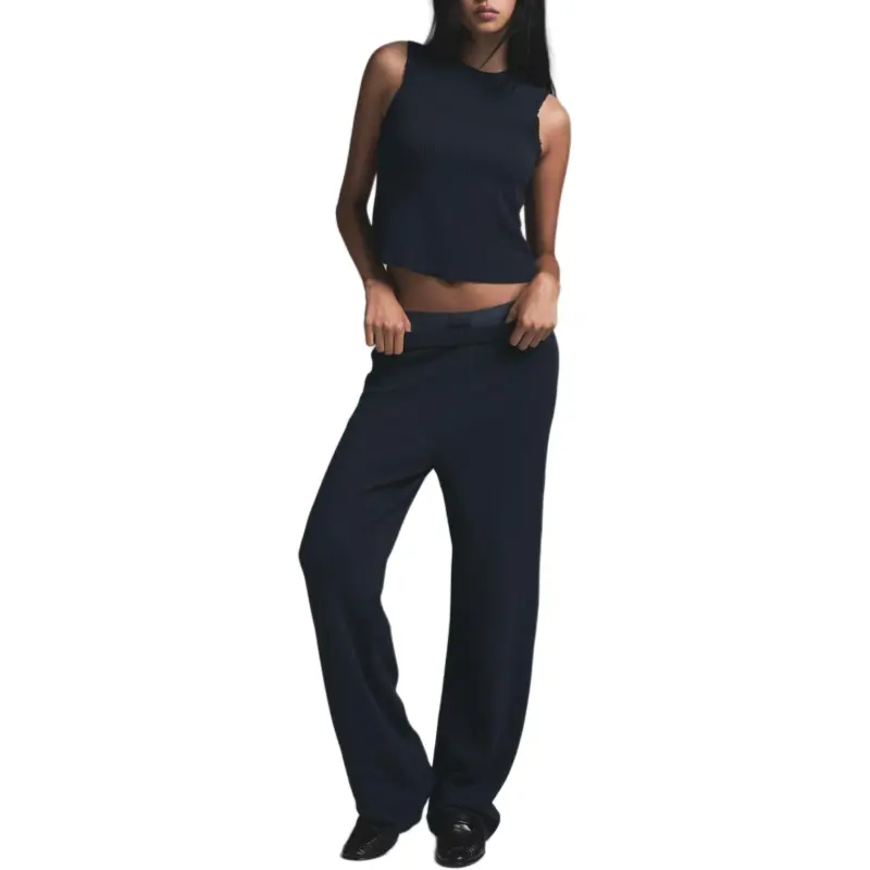 SKIMS FW24 HEAVY WAFFLE STRAIGHT LEG PANT Casual Pants Women's NAVY/Marine Blue-1