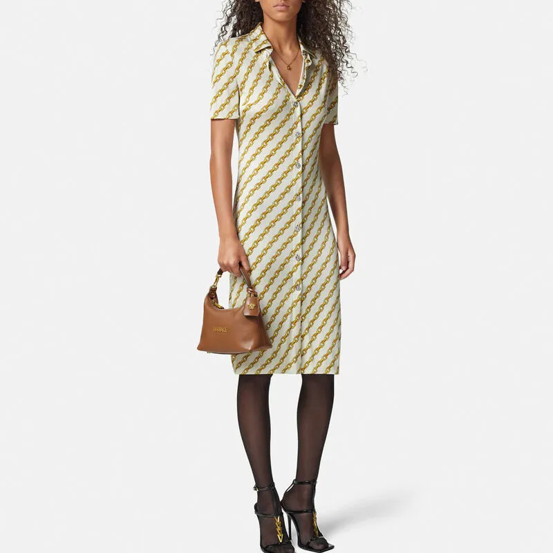 VERSACE Chain Printed Button Up Midi Dress-3