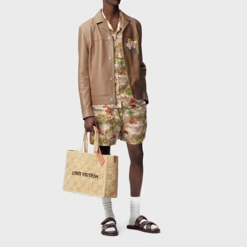 LOUIS VUITTON Shopper Bag Mm Damier Raffia Natural Beige-5