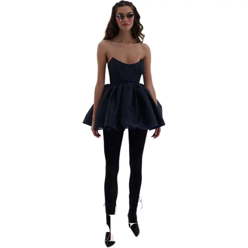 Selkie Collection FW24 Sleeveless Dress Women's Dark Blue Dotted Line Print-2