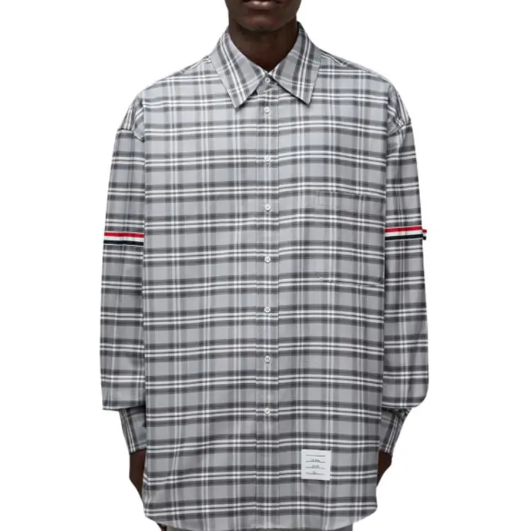 THOM BROWNE Prince Of Wales Check Twill Armband Oversized Shirt-2
