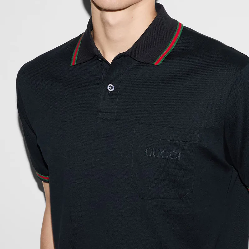 GUCCI Logo Embroidered Short Sleeve Polo Shirt-5