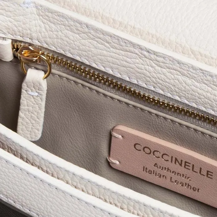 COCCINELLE C me Grain Leather Crossbody Bag, Shoulder Bag Small Size Women's White-3