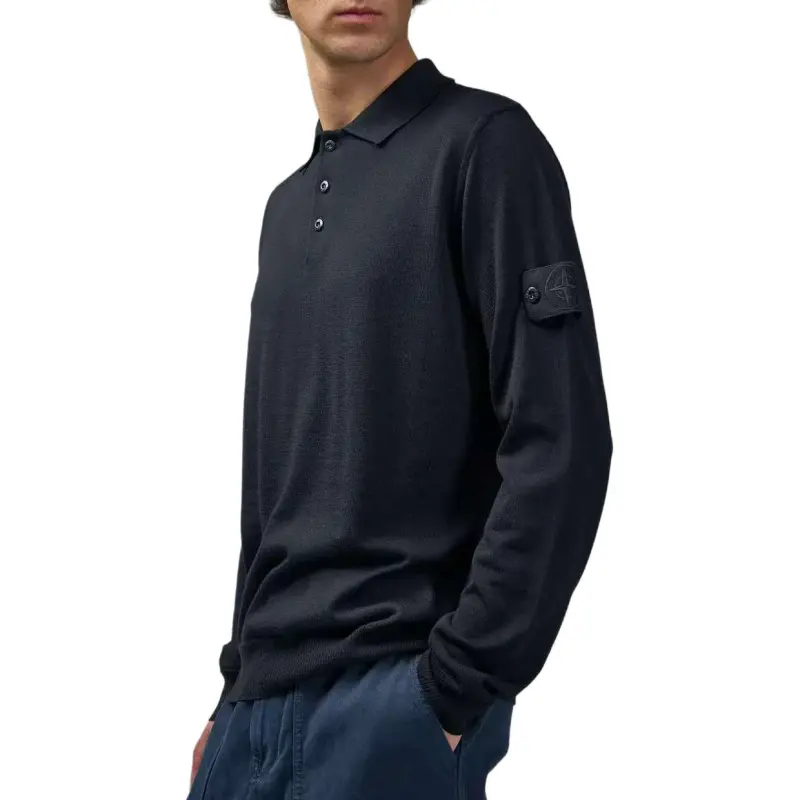 STONE ISLAND Compass-Badge Long-Sleeved Knitted Polo Top-3