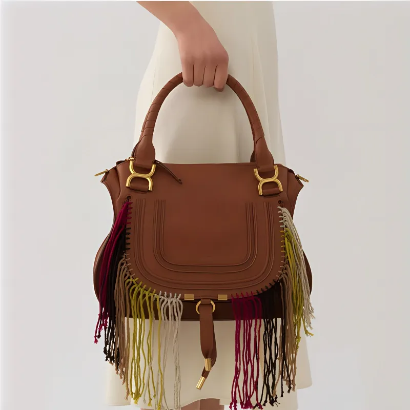 Chloe Marcie Grain Cow Leather Shoulder Bag, Crossbody Bag, Handbag Medium Size Women's Brown-4