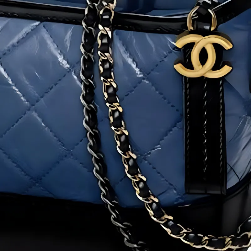 CHANEL Gabrielle Cow Leather Hobo Bag, Handbag, Shoulder Bag, Crossbody Bag Trumpets Women's Blue Black-4