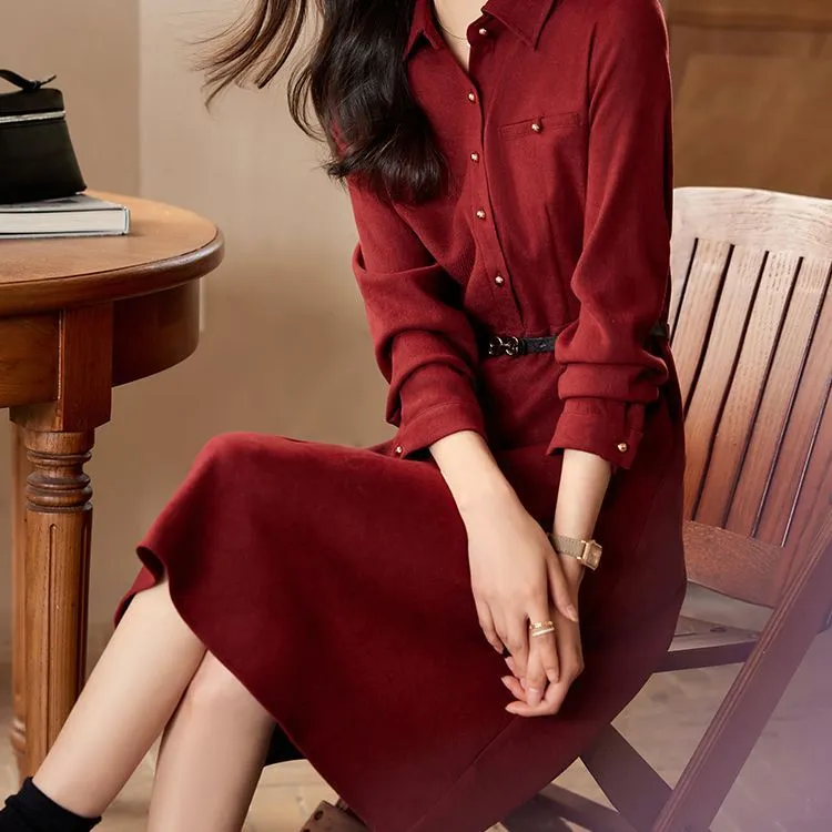 Still Quiet Long Sleeved Dress Women's Red-2