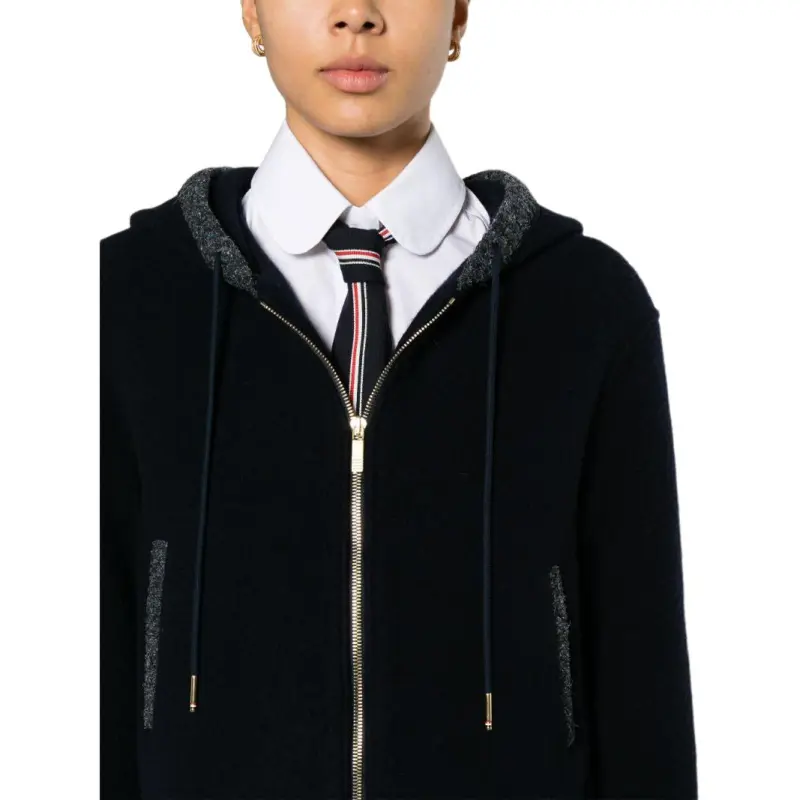 THOM BROWNE Fleece Drawstring Zipped Cardigan-4