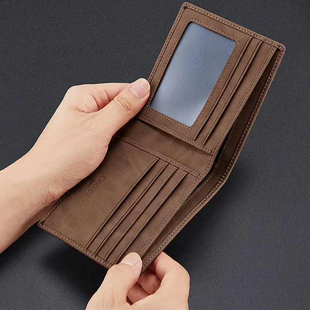 CNOLES Synthetic Leather Wallet Card Holder Coin Purse Men's Brown-5