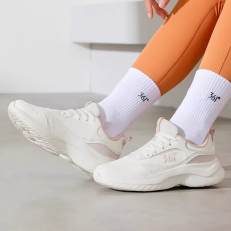 361° Slip Resistant And Abrasion Resistant Coverage Low Top Casual Running Shoes Women's White Pink-1