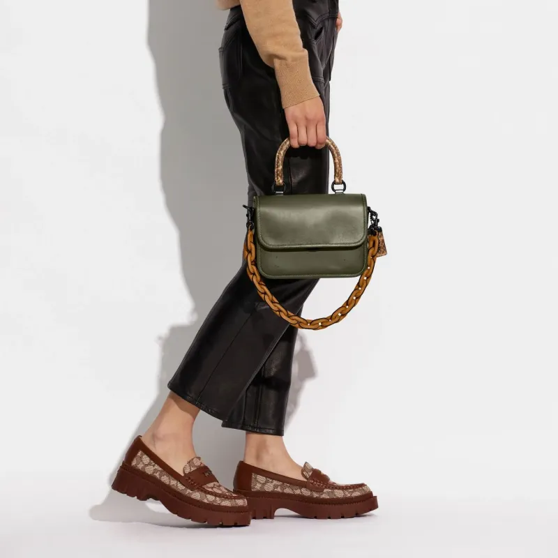 COACH Rogue Glove Tanned Leather With Snake Skin Shoulder Bag, Crossbody Bag, Handbag Small Size Women's Green-3
