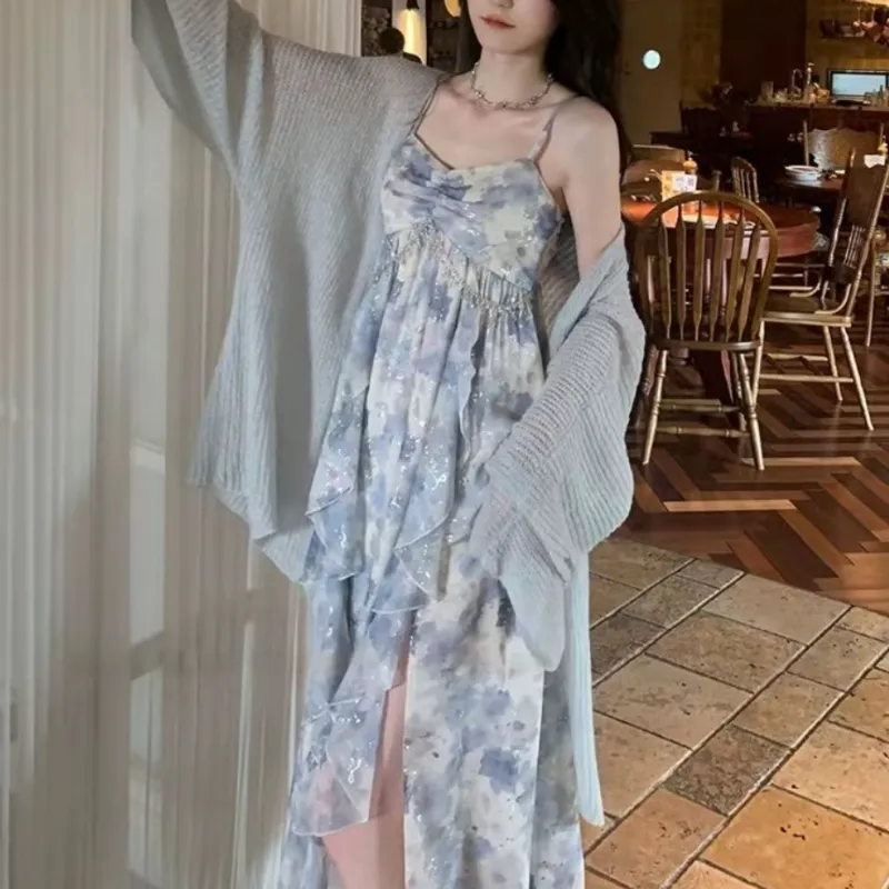 The Temptation Of The Muse Slip Dress Women's Blue Floral-8