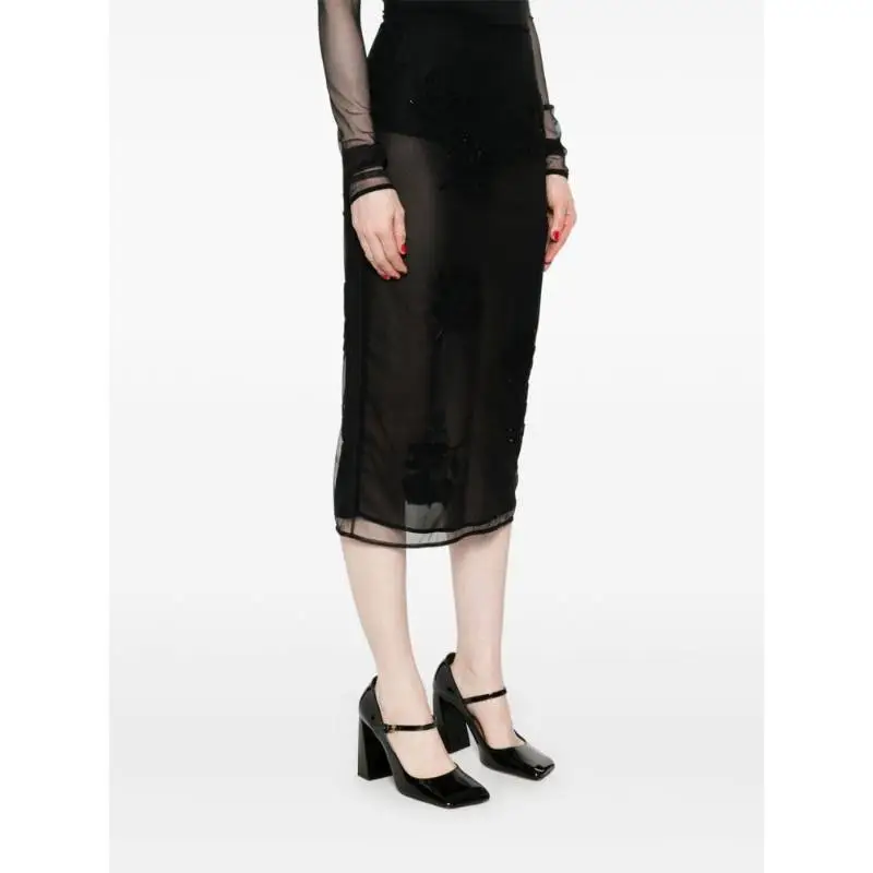 Blumarine Rear Slit Tulle Midi Skirt-13