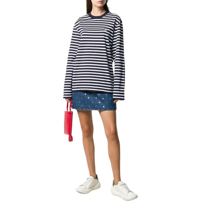 Maison Kitsune Striped Fox Patch Classic T Shirt-4