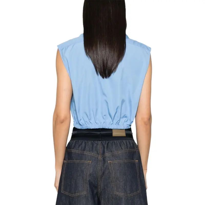 MIU MIU Logo Embroidered Sleeveless Shirt-2
