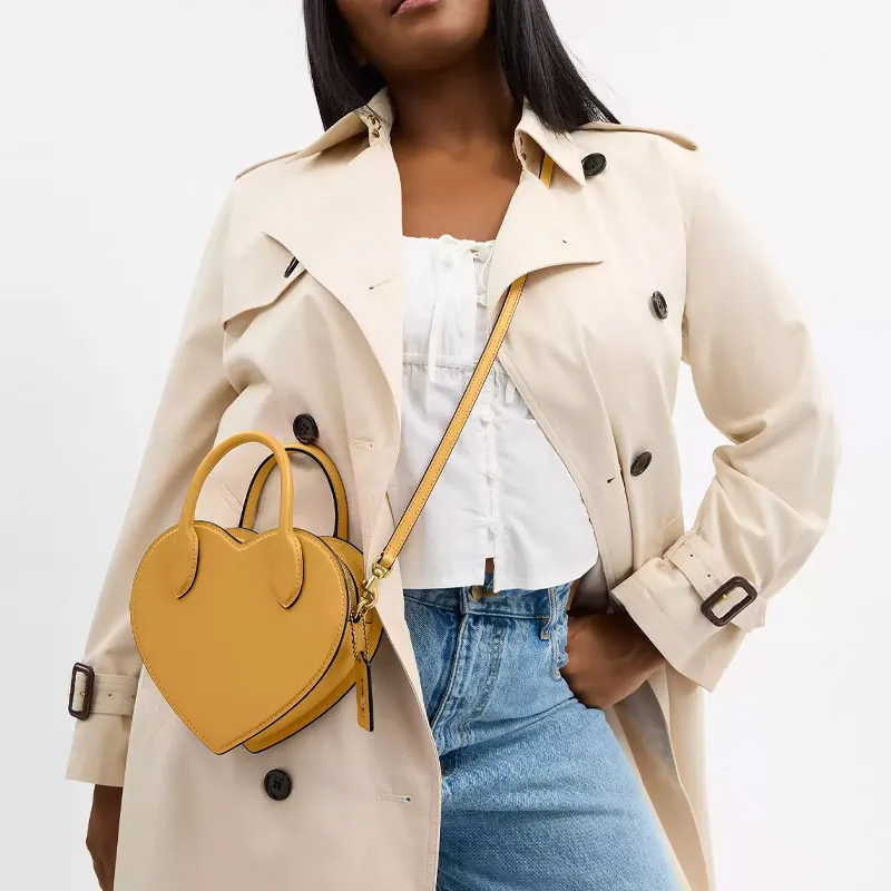 COACH Heart Leather Heart Shaped Bag, One Shoulder Handbag Trumpets Women's Brass-9