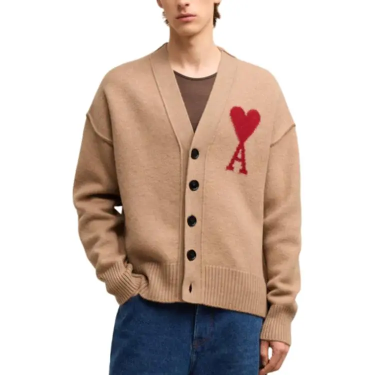AMIPARIS Paris Ami De Coeur Logo Intarsia-Knit V-Neck Cardigan-3