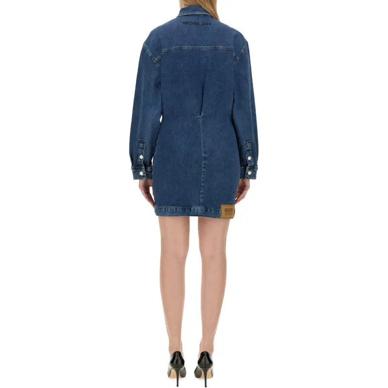 MOSCHINO Jeans Logo Embroidered Denim Mini Dress-2