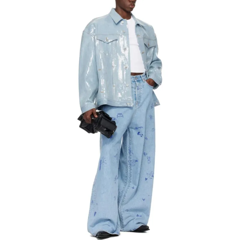 Vetements Illustration-style Print Wide-leg Jeans-1