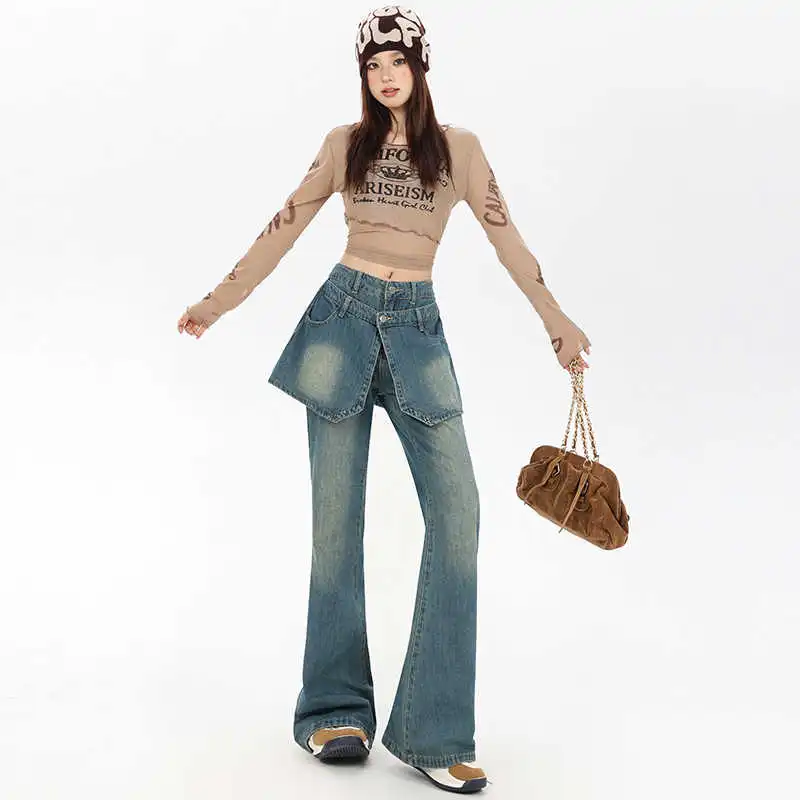 YINLEI Jeans Women's Vintage Blue-3