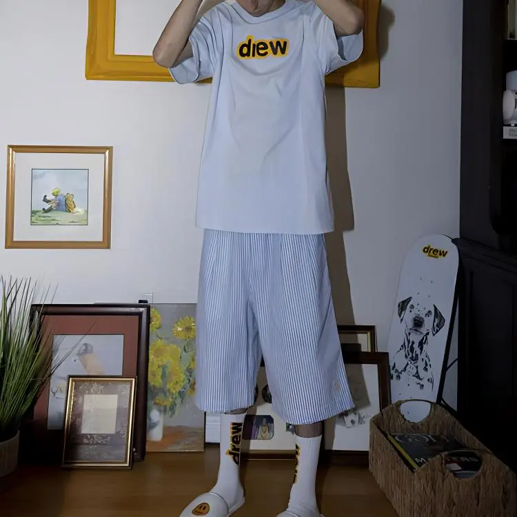 Drew House Letter Logo Series T Shirts Unisex Light Blue-1
