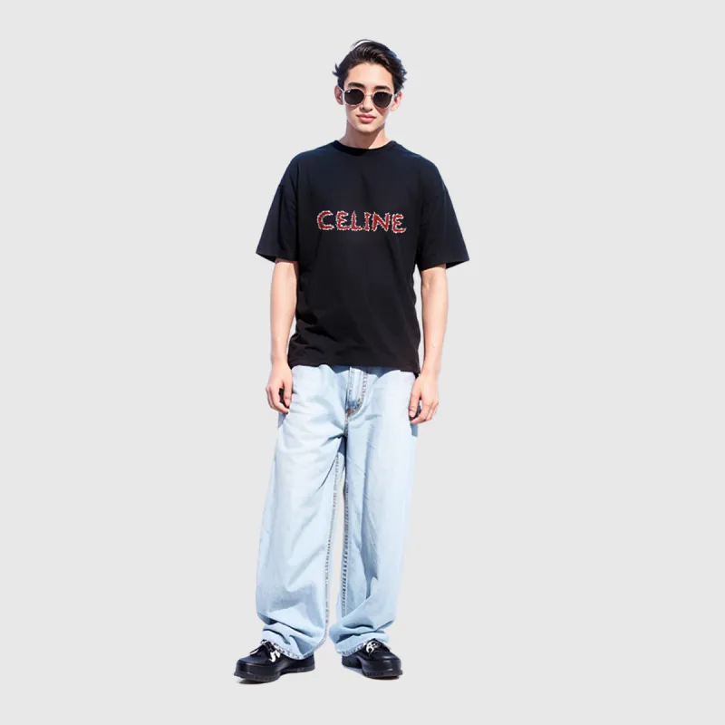 CELINE Rhinestone Loose T shirt In Cotton Jersey-3