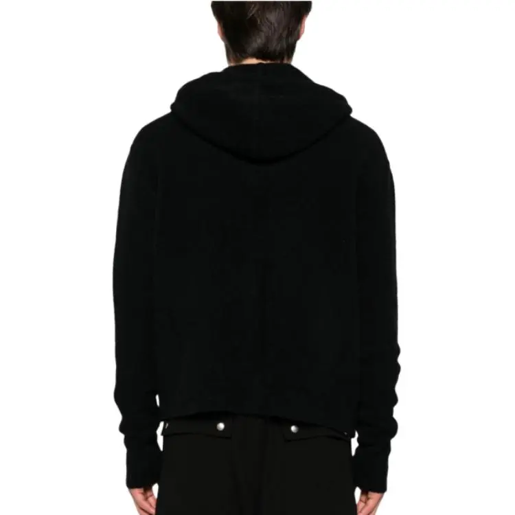 RICK OWENS Zip Up Drawstring Hooded Cardigan-4