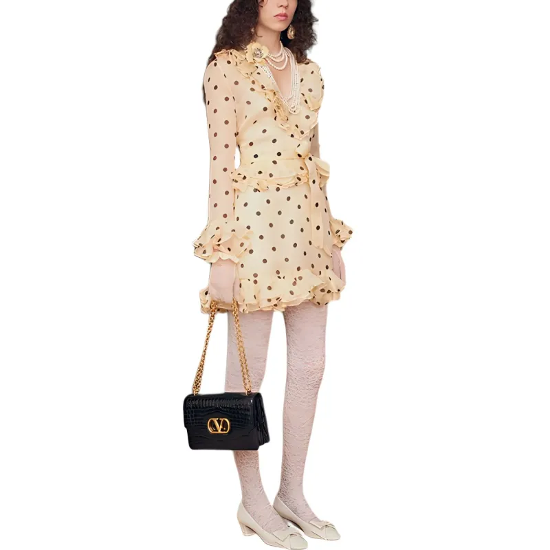 Valentino Polka Dot Printed V Neck Ruffled Dress-5
