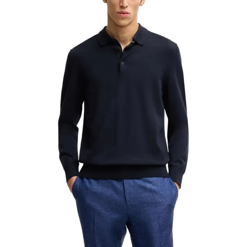HUGO BOSS Cotton Jersey Regular Fit Sweater With Polo Collar Polo Shirt Men's Marine Blue-1