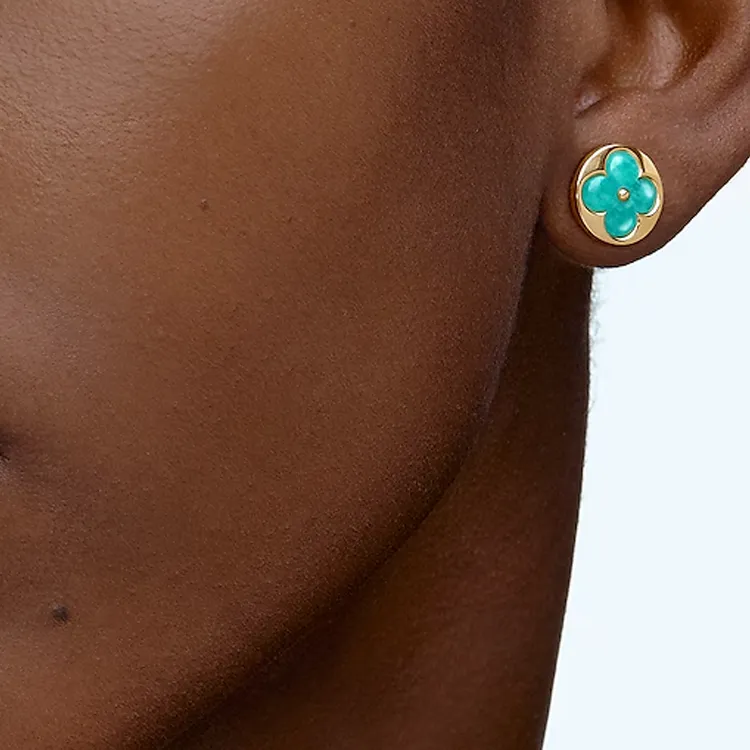 LOUIS VUITTON 18K Gold Stud Earrings Women's Green-3