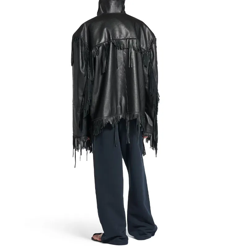 Balenciaga Leather Jacket Loose Fit Men's Black-3