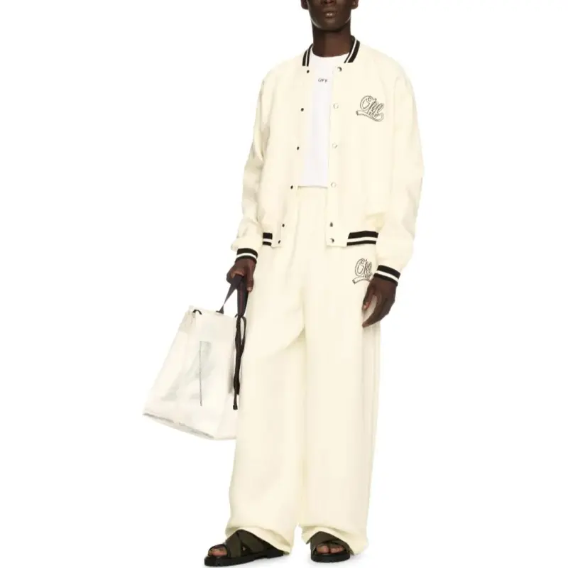 OFF WHITE Logo Embroidered Wide Leg Pants-1
