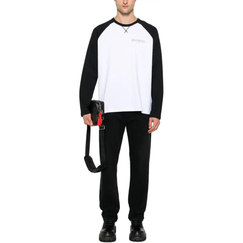 BALMAIN Logo Printed Long Sleeve T Shirt-3