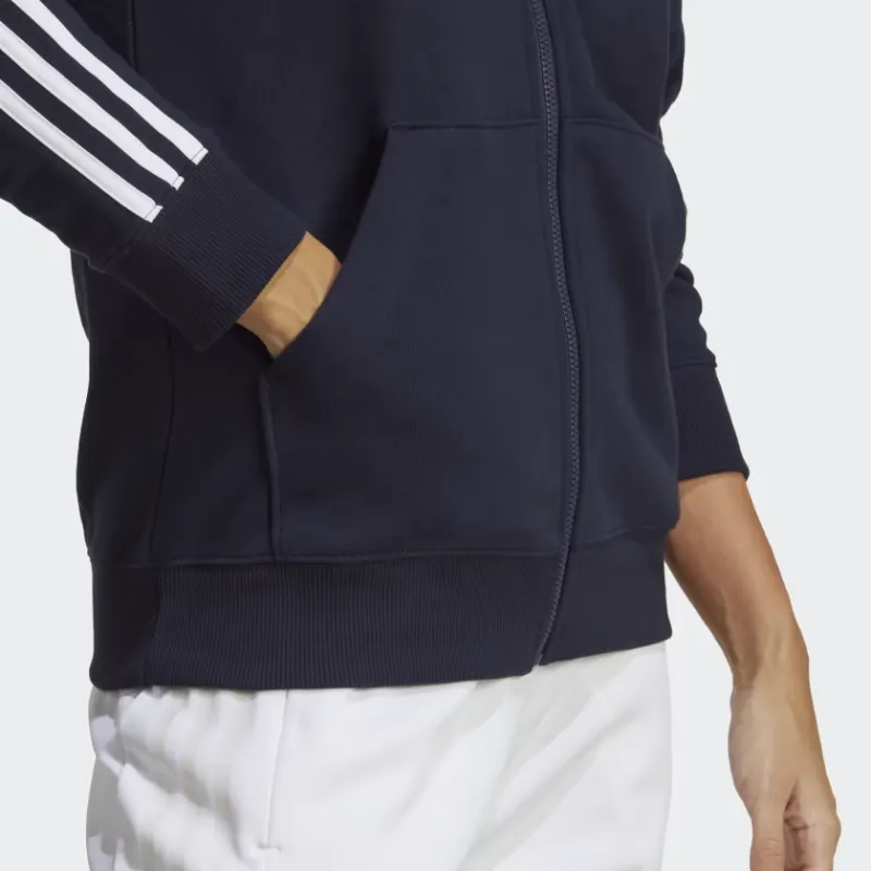 Adidas Essential Essentials 3 Stripes French Terry Regular Full Zip Hoodie Jackets Coats Women's Ink Blue-5