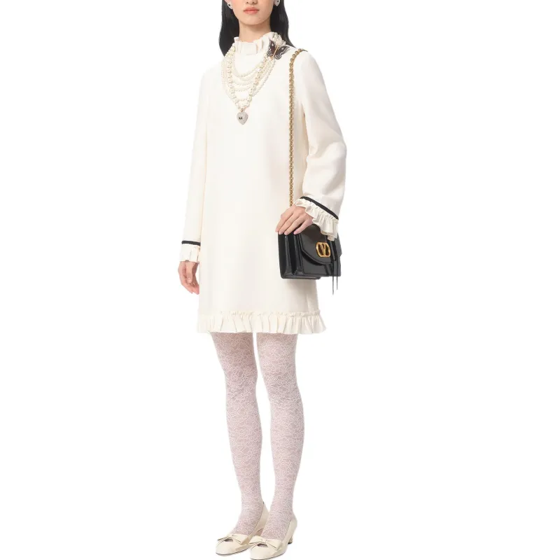 Valentino Ruffled Mock Neck Mini Dress-2