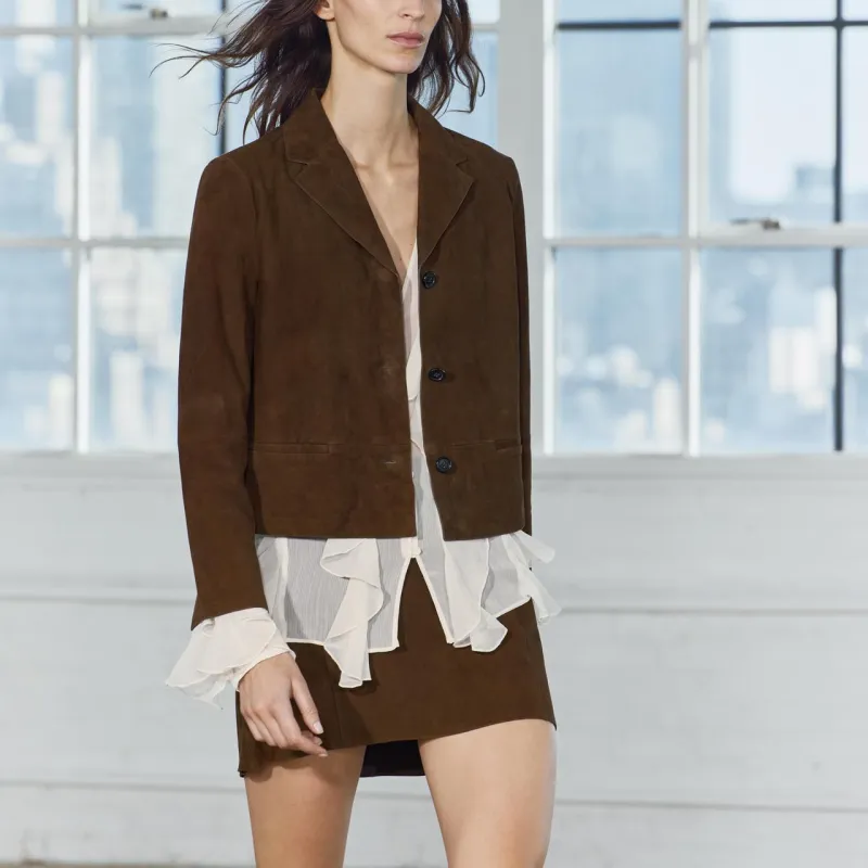 ZARA ZW Series Leather Jacket Women's Brown-3