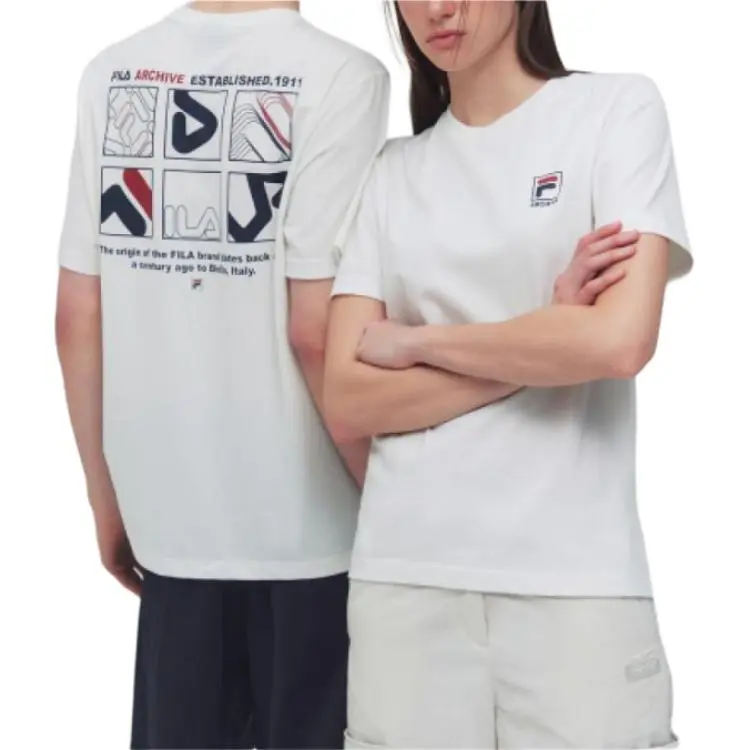 FILA Cotton Blend F Box Short Sleeve T Shirt T Shirt Unisex White-3