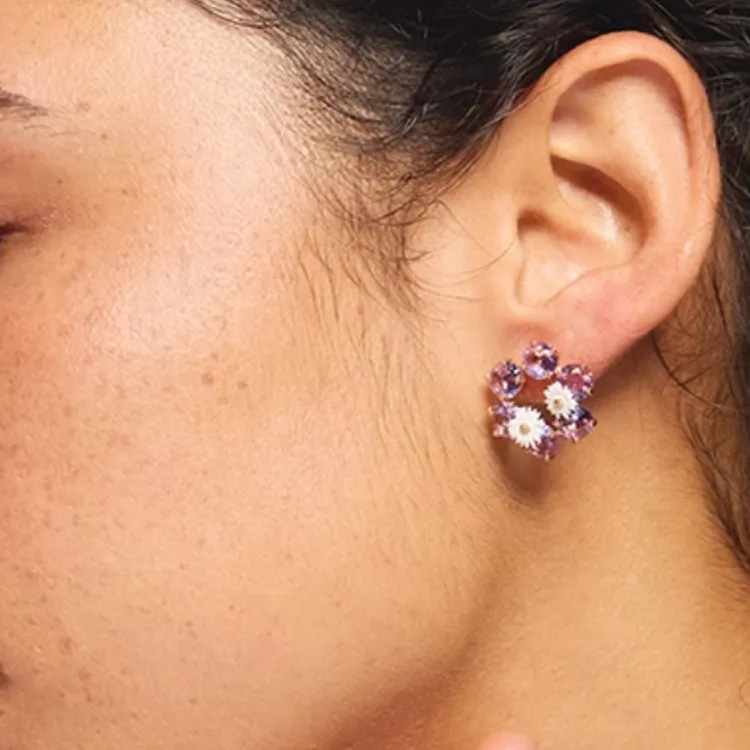 LES NEREIDES Gold Plated Brass, Enamel, Glass Clip On Earrings Women's Purple-2