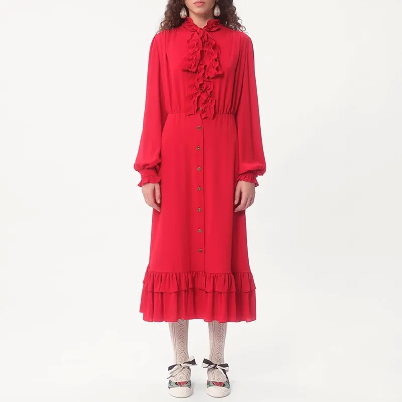 Valentino FW24 Long Sleeved Dress Women's Red-2