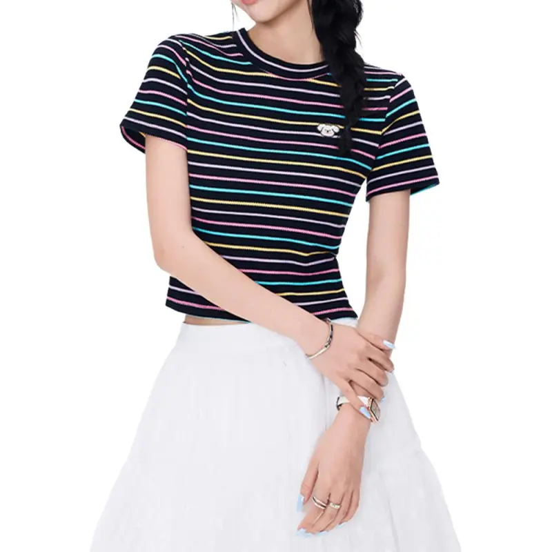 NHZN Regular T Shirt Women's Black Stripes-2