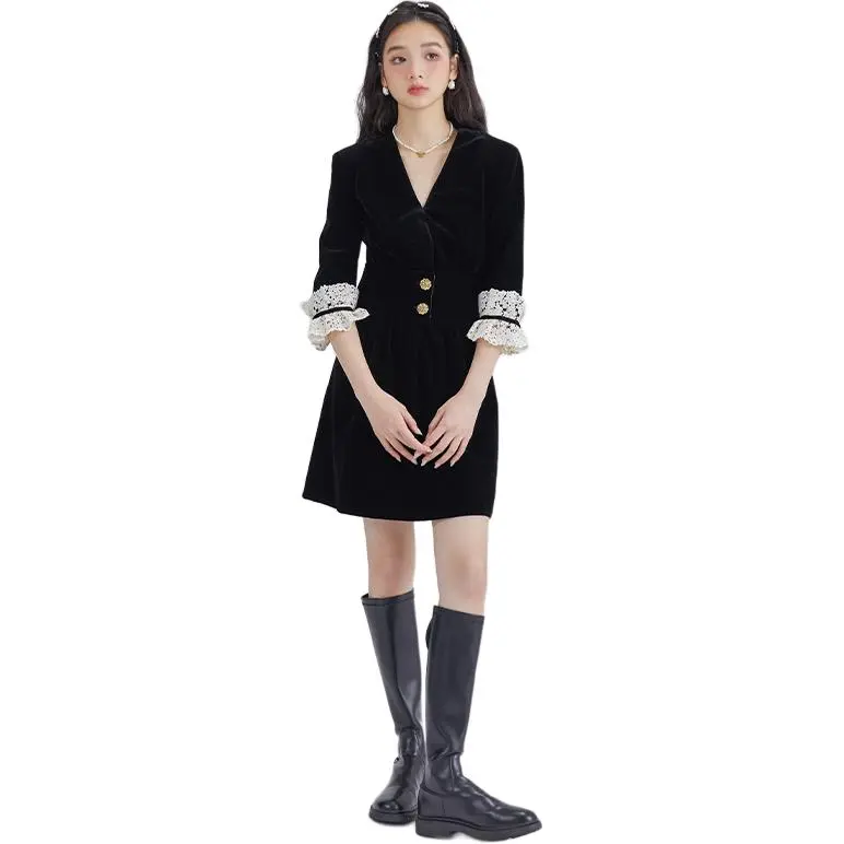DEAR DEER PUFF Short-Sleeved Dresses Women's Black-7