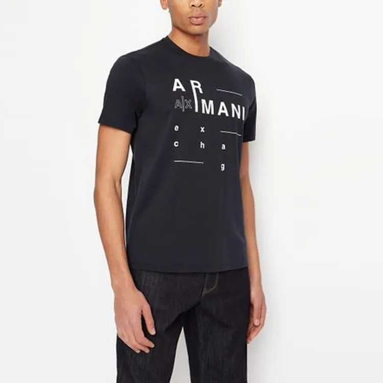 ARMANI EXCHANGE Letter Print Crew Neck Short Sleeved T Shirt T Shirt Men's Marine Blue-2