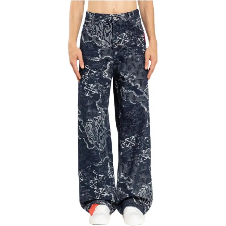 OFF WHITE All Over Patterned Distressed Jeans-2