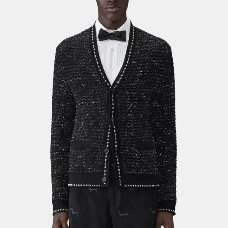 THOM BROWNE V neck Tweed Cardigan-2