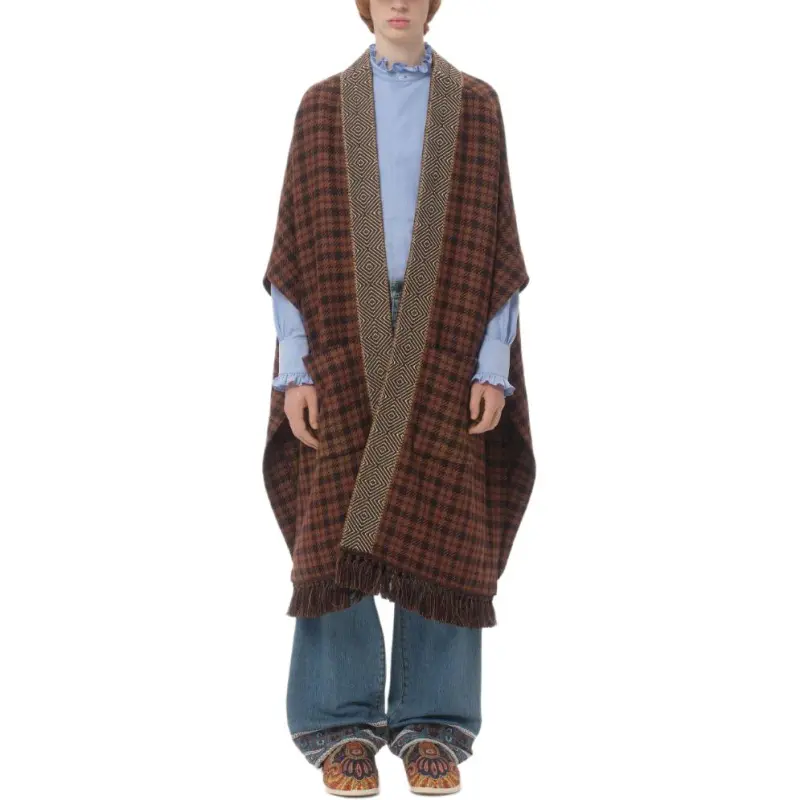 Valentino Checked Cape Coat-1