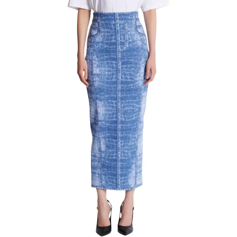 BALMAIN Denim Midi Skirt-3