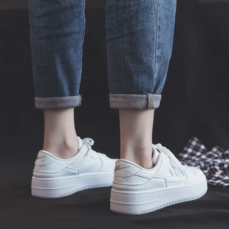 Warrior Abrasion Resistant Lightweight Height Increasing Low Top Skateboard Shoes Unisex White-6