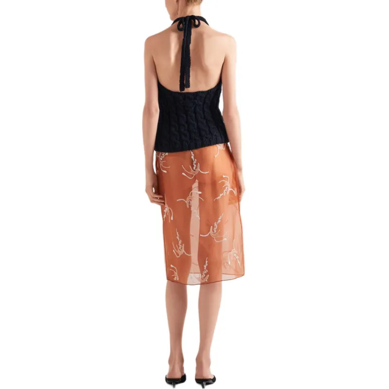 PRADA Embroidered Organza Midi Skirt-2