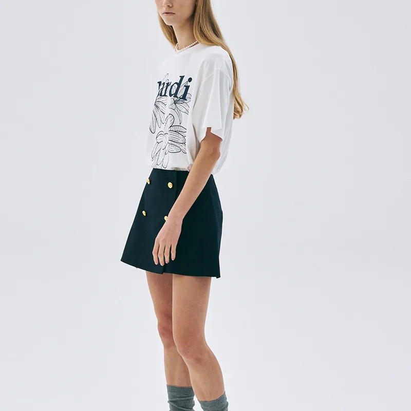 MARDI MERCREDI Three Flowers Collection SS25 T-Shirt Women's Ivory Navy Blue Korean Style-3